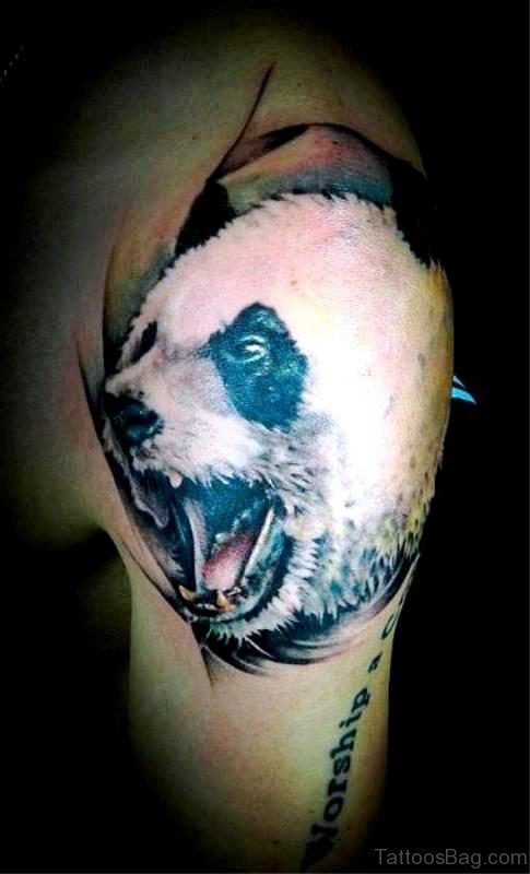 Realistic Panda Shoulder Tattoo
