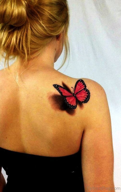 Realistic Red Butterfly Tattoo