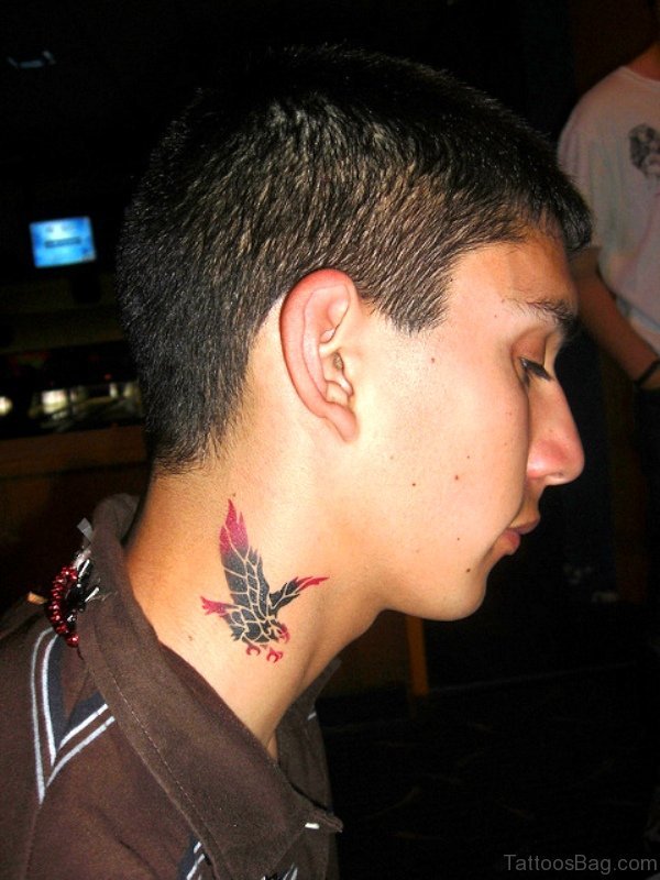 Red And Black Tattoo On Neck