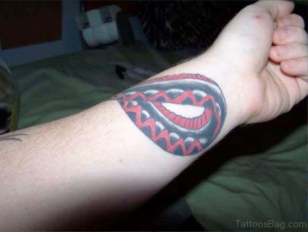 Red Black Colored Snake Wrist Tattoo