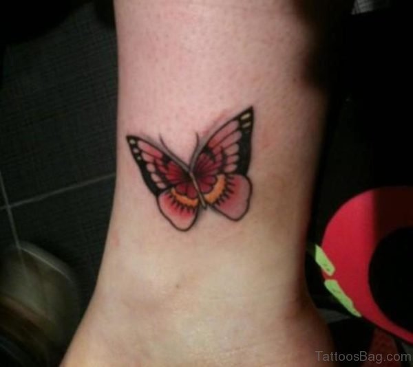 Red Butterfly Tattoo On Ankle