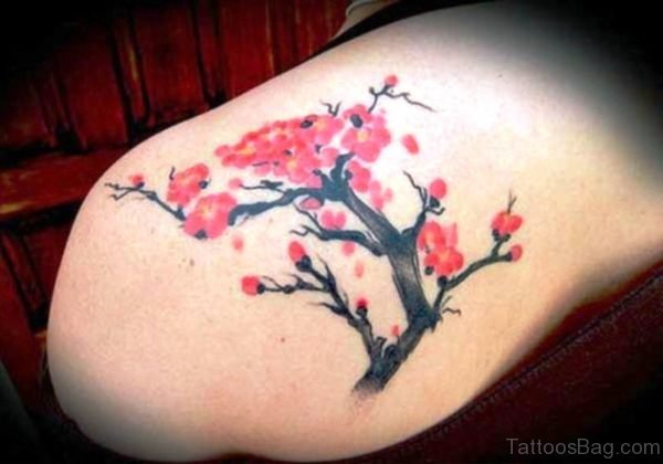 Red Cherry Blossom Flower Designer Tattoo 