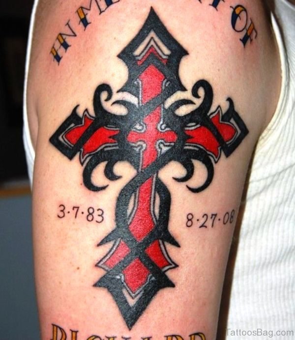 Red Cross Shoulder Tattoo 