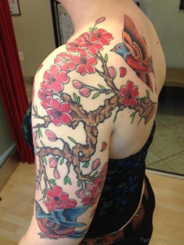 Red Designer Half Sleeves Shoulder Tattoo