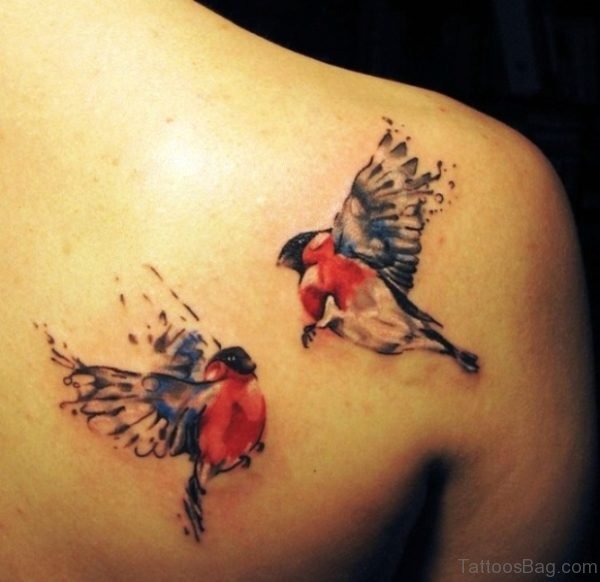 Red Dove Shoulder Tattoo
