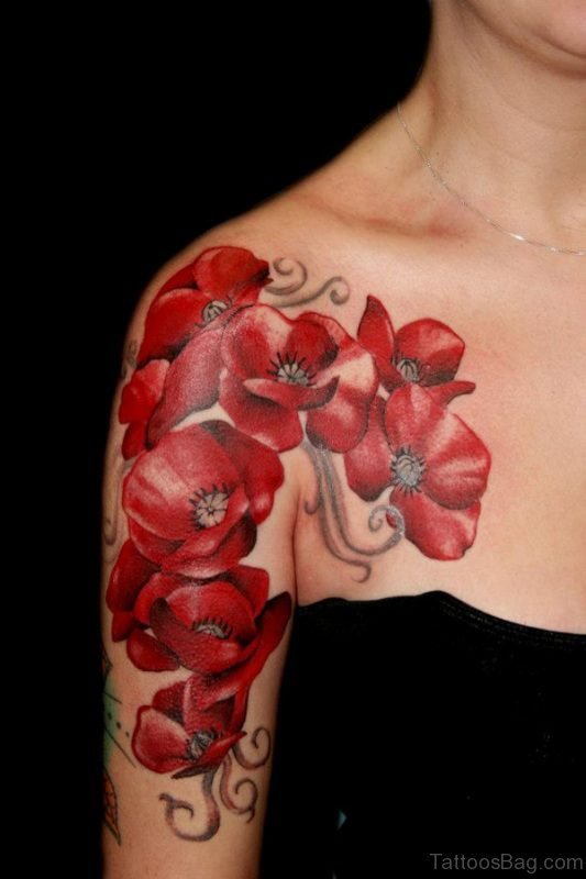 Red Half Sleeves Shoulder Tattoo Design