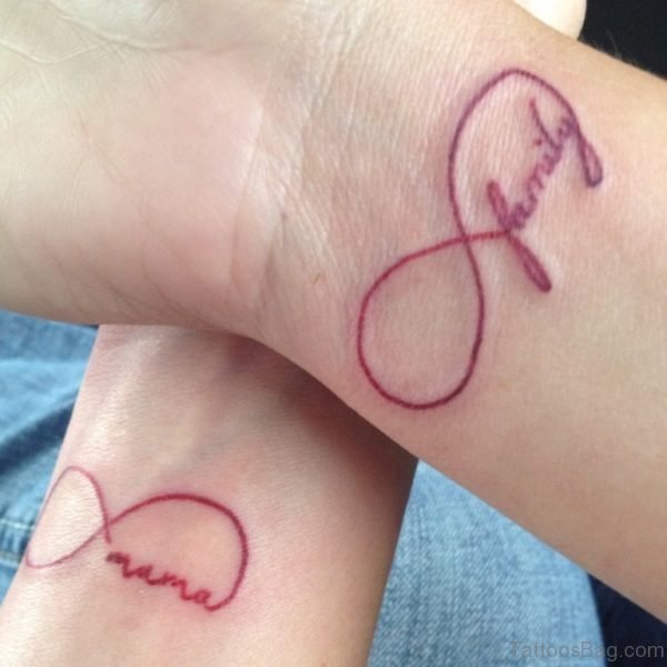 Red Ink Family Tattoo On Wrist