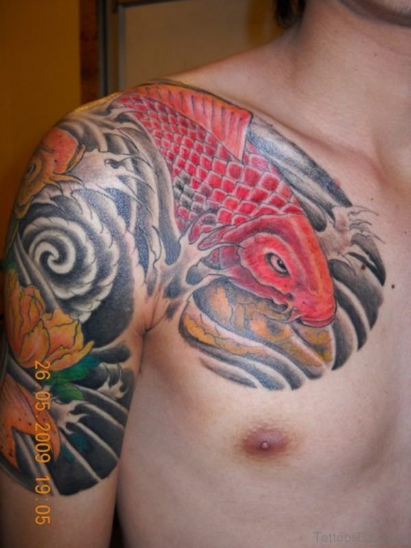 Red Koi Fish Tattoo Chest