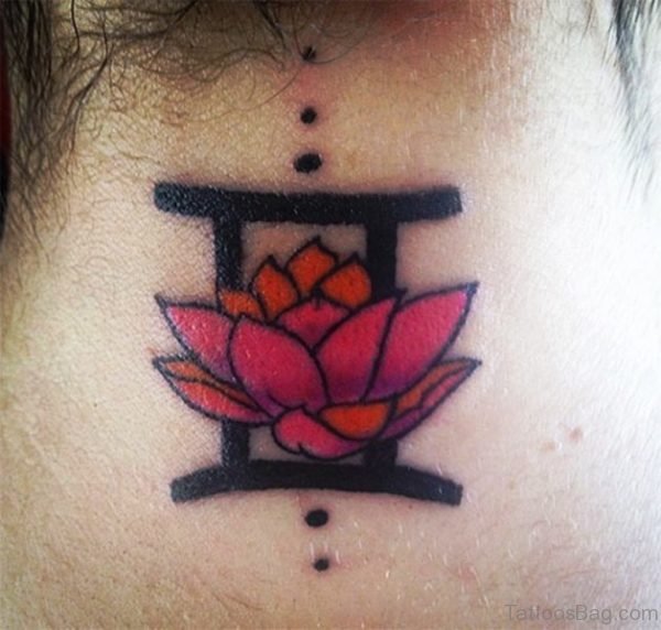 Red Lotus Neck Tattoo Design