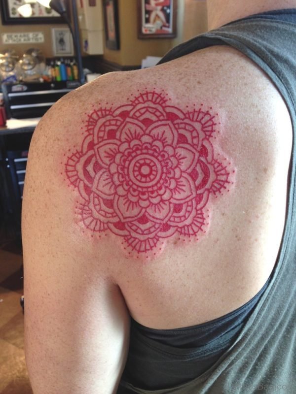 Red Mandala Shoulder Tattoo