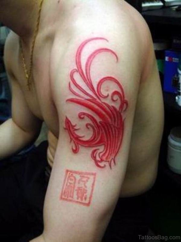 Red Phoenix Shoulder Tattoo Design