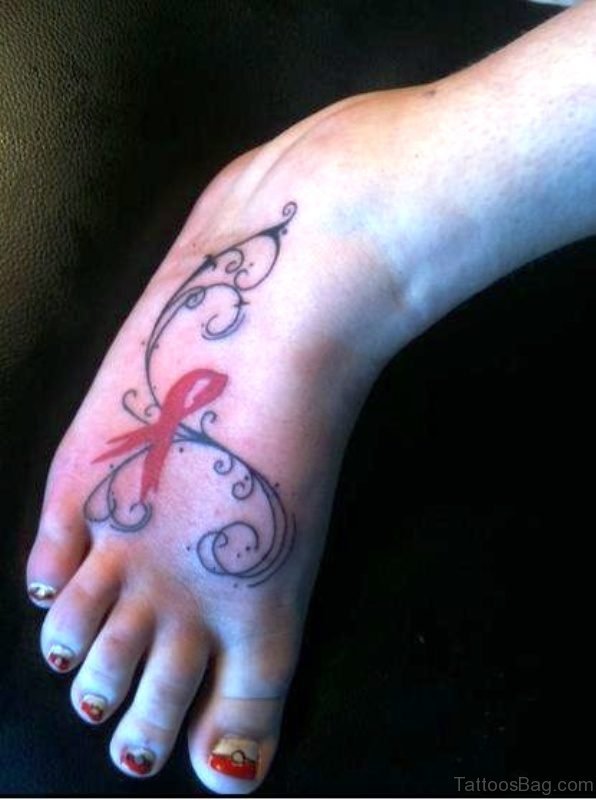 Red Ribbon With Amazing Design Tattoo