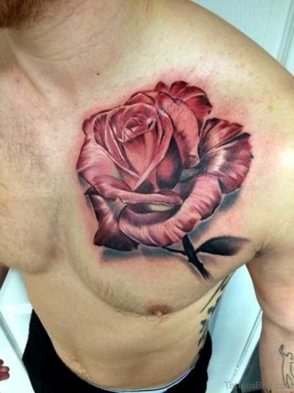 Red Rose Chest Tattoo
