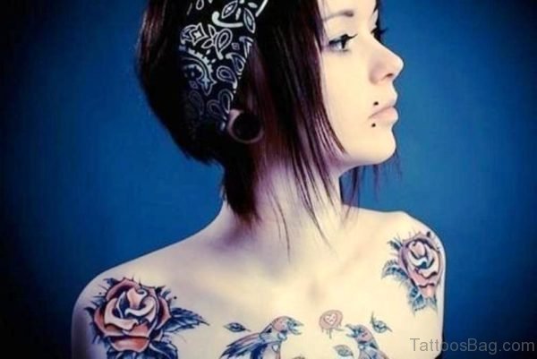 Red Rose Flowers On Both Shoulders