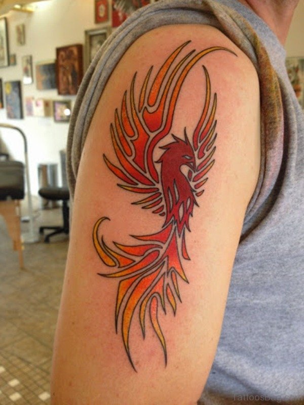 Red Stylish Phoenix Tattoo