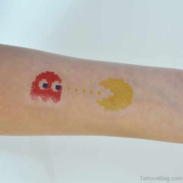 Red Yellow Pacman Wrist Tattoo