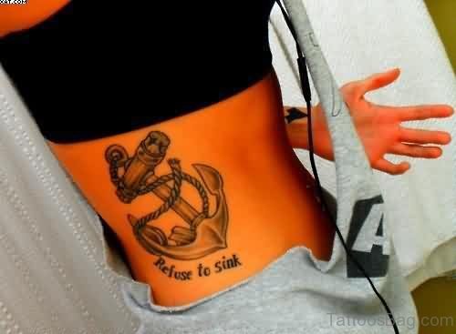 Refuse To Sink Anchor Tattoo On Rib