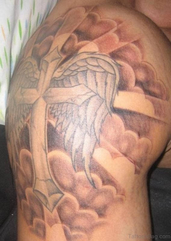 Religious Cloud And Cross Tattoo