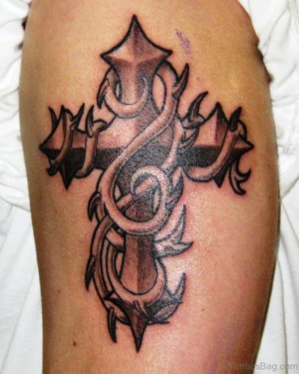 Religious Cross Shoulder Tattoo 