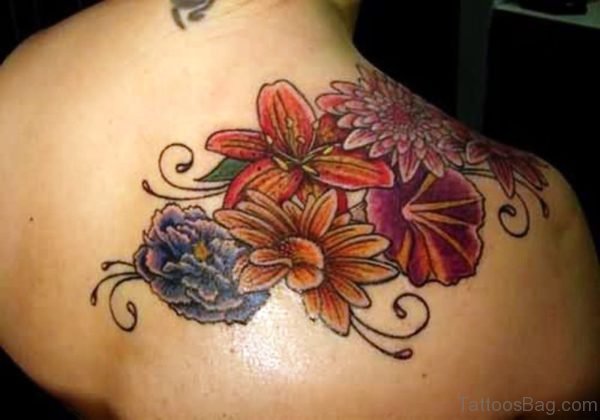 Right Back Shoulder Flower Tattoo