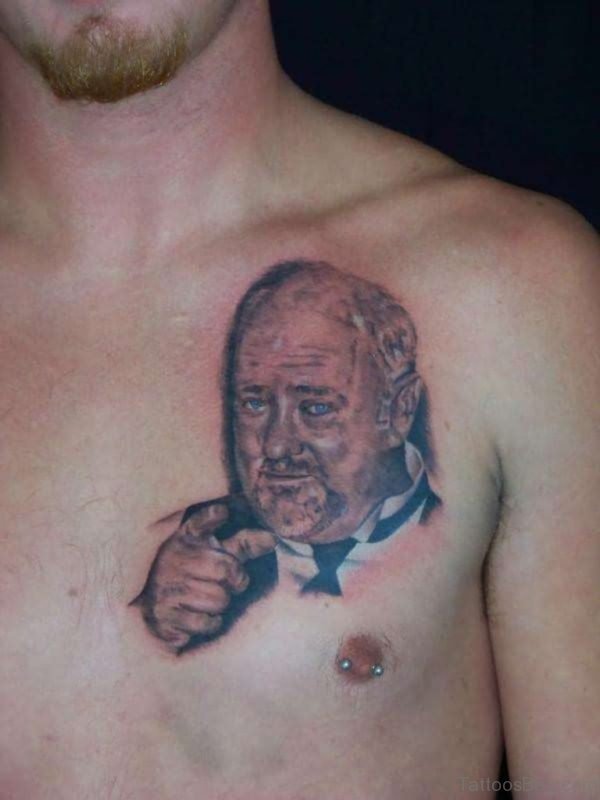 Rip Dad Portrait Tattoo On Man Chest