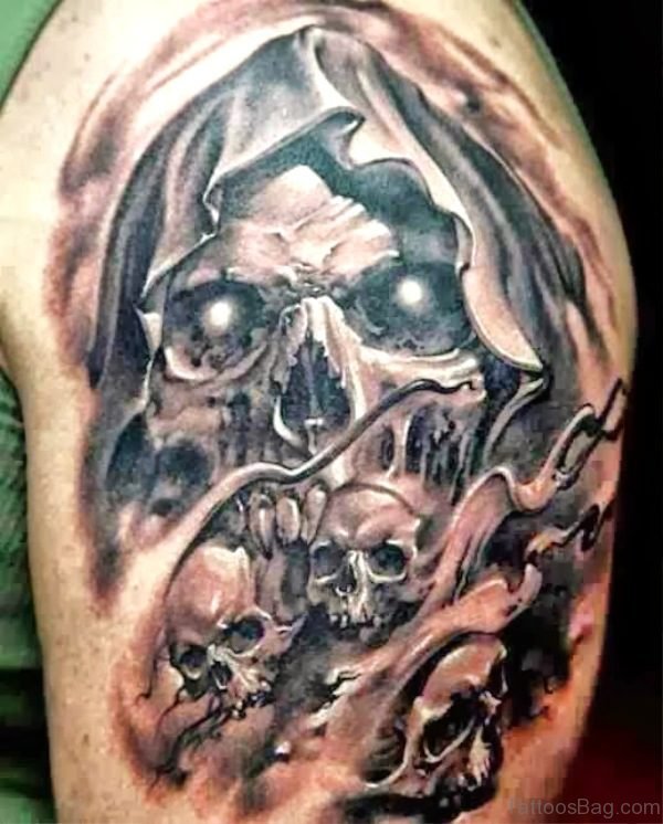 Ripped Skin Skull Tattoo Design 