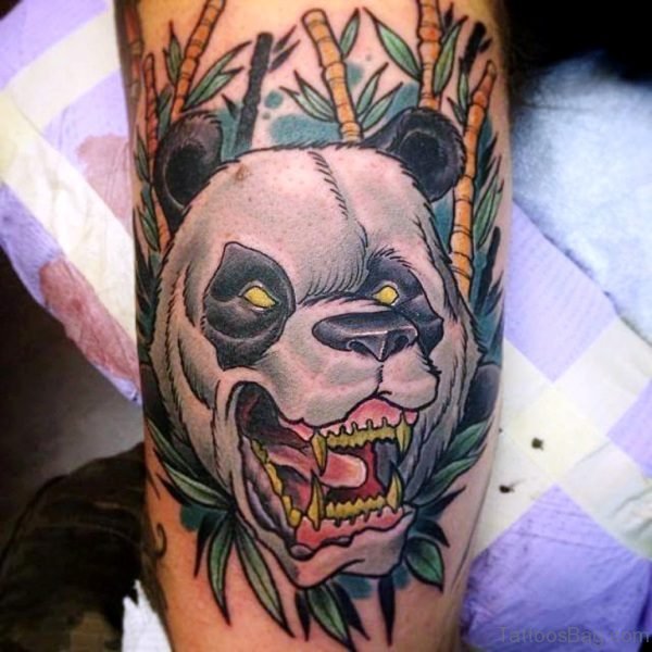Roaring Panda Face Shoulder Tattoo