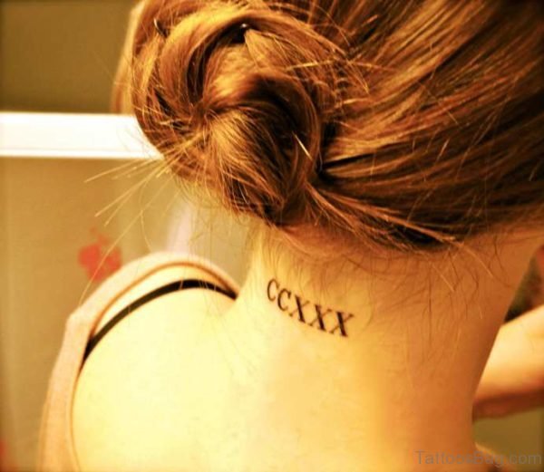 Roman Letter Tattoo On Neck