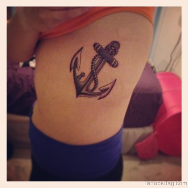 Rope Anchor Tattoo On Rib Side