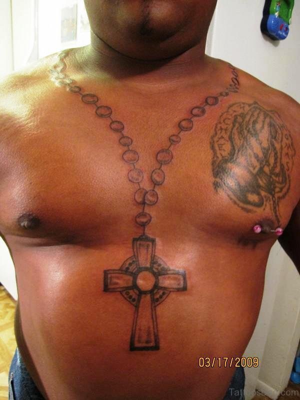 Rosary Tattoo From Neck To Below Chest