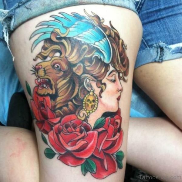 Rose And Lion Tattoo