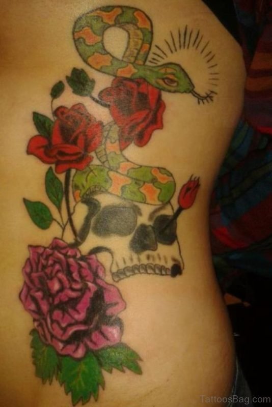 Rose Clock And Skull Tattoo