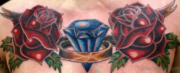 Rose Diamond Tattoo On Chest