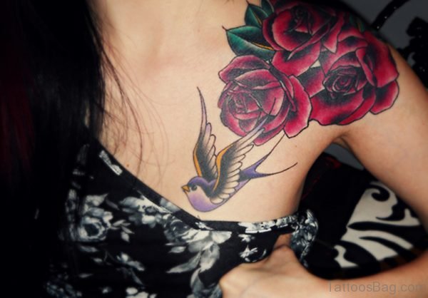 Rose Flower And Hummingbird Tattoo