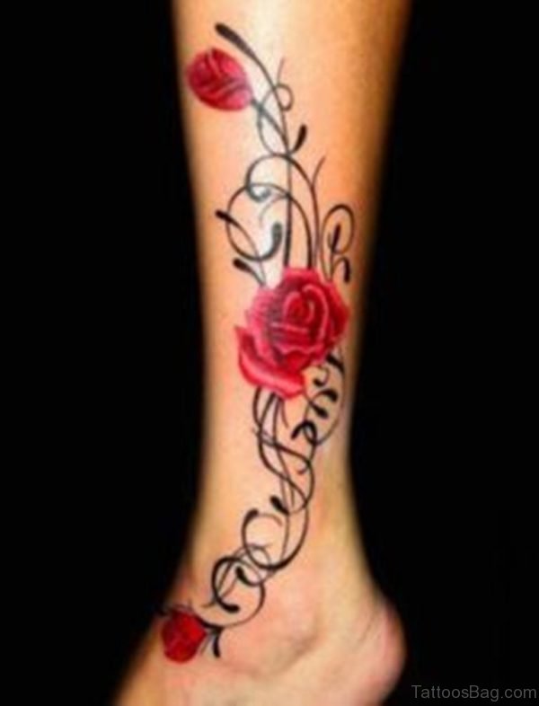 Rose Tattoo Design On Leg