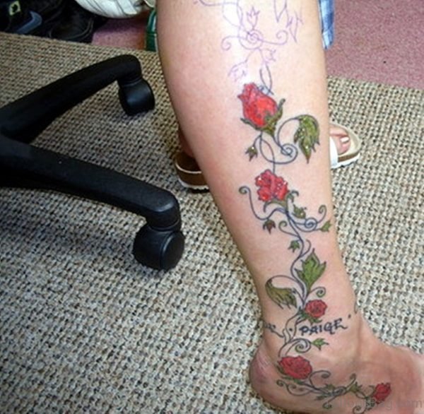 Rose Vine Lower Leg Tattoo Design