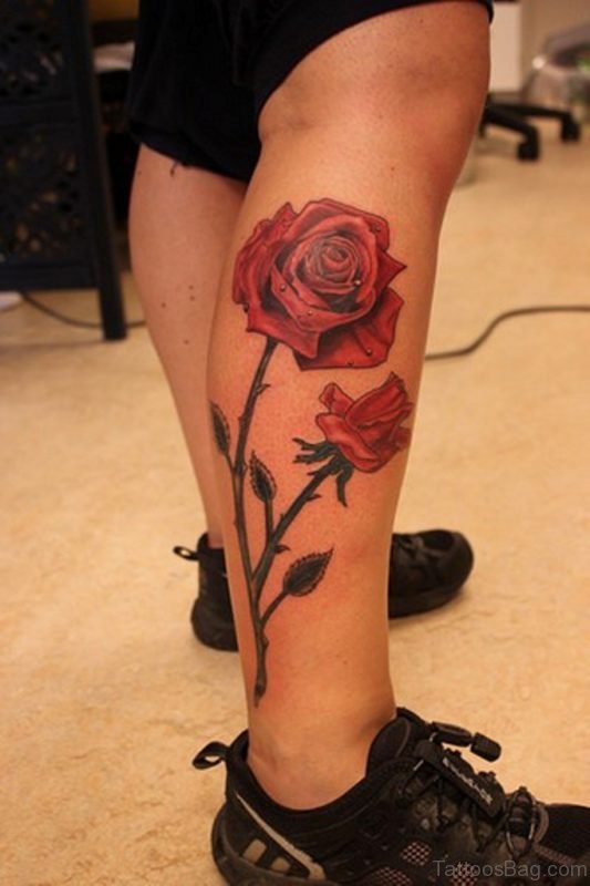 Roses tattoos red leg