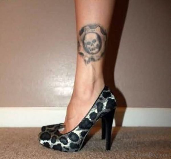 Round Skull Tattoo On Ankle