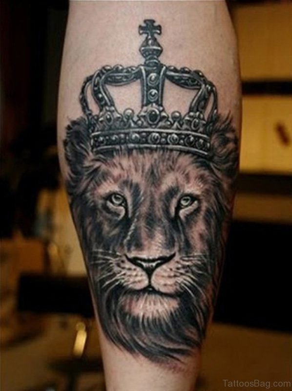 Royal Lion Tattoo On Leg