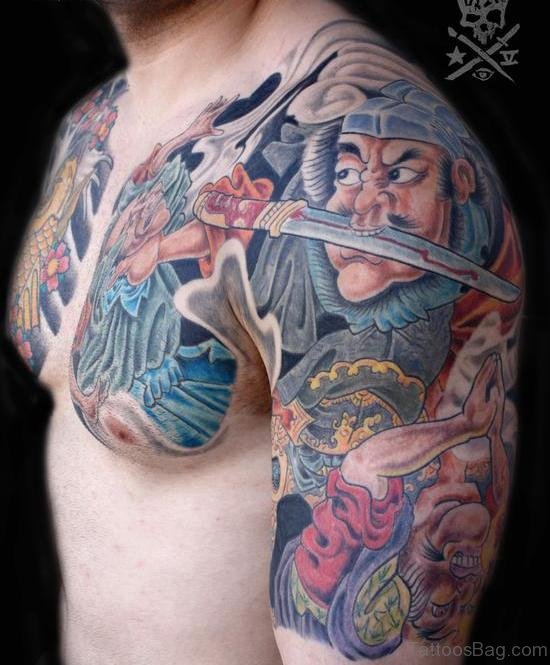 Samurai Asian Tattoo Design On Chest