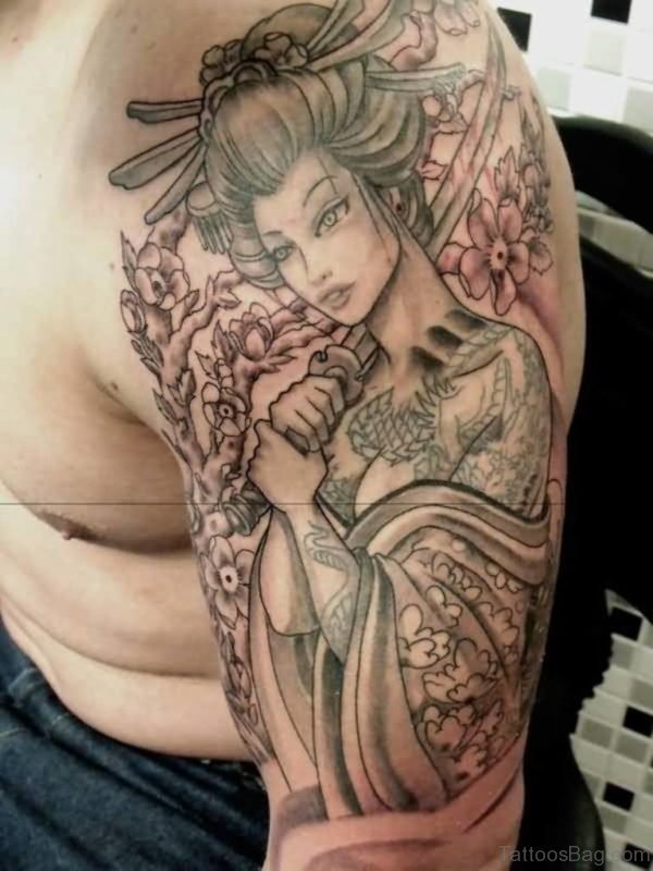 Samurai Geisha Tattoo On Shoulder