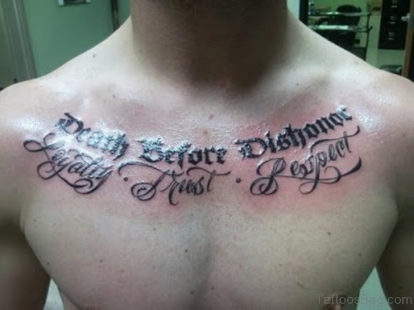 Shining Army Wording Tattoo On Chest