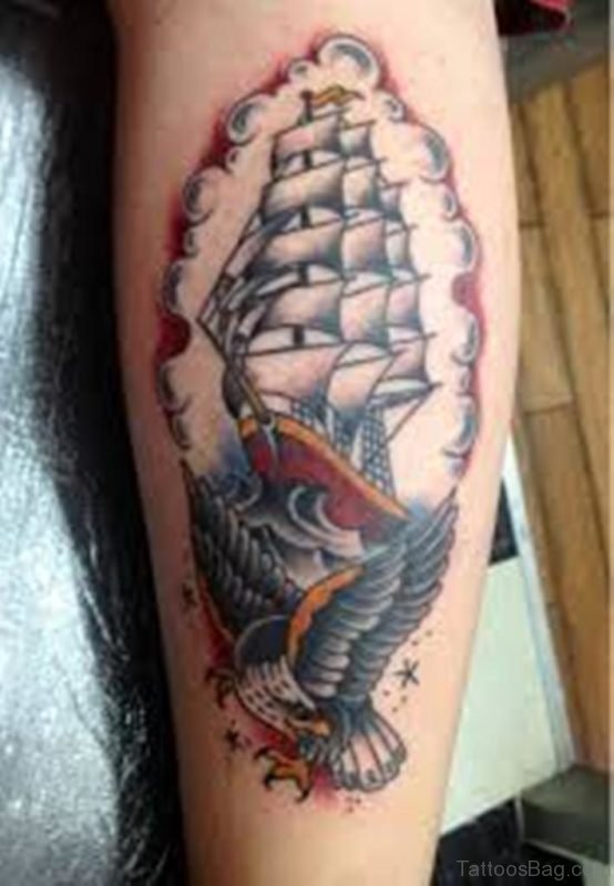 Ship And Eagle Tattoo