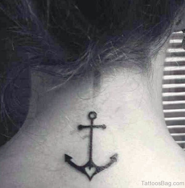 Simple Anchor Tattoo On Neck