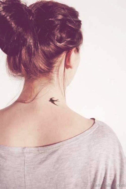 Simple Bird Tattoo Design On Neck