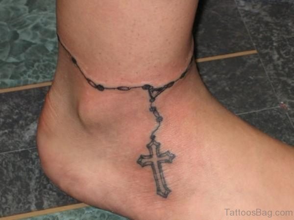 Simple Cross Ankle Bracelet Tattoo