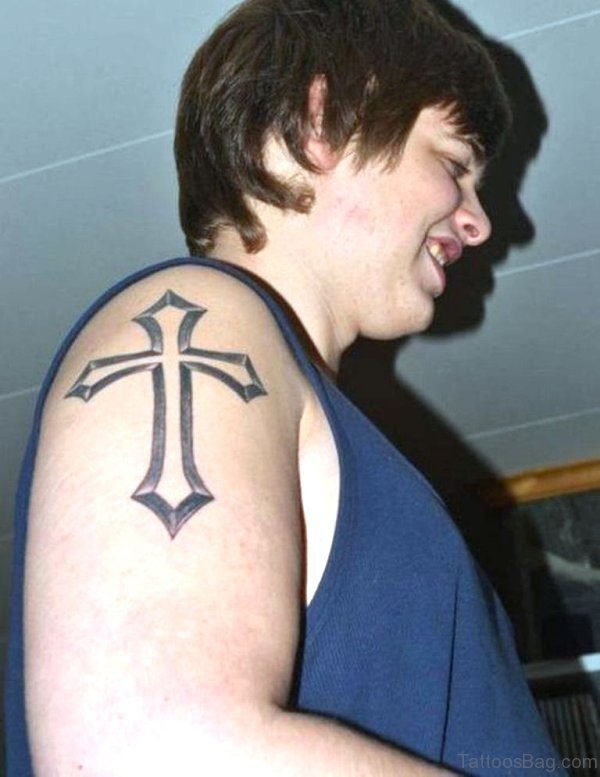 Simple Cross Tattoo Design On Shoulder 