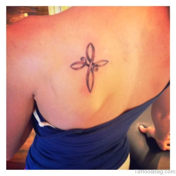 Simple Cross Tattoo On Shoulder 
