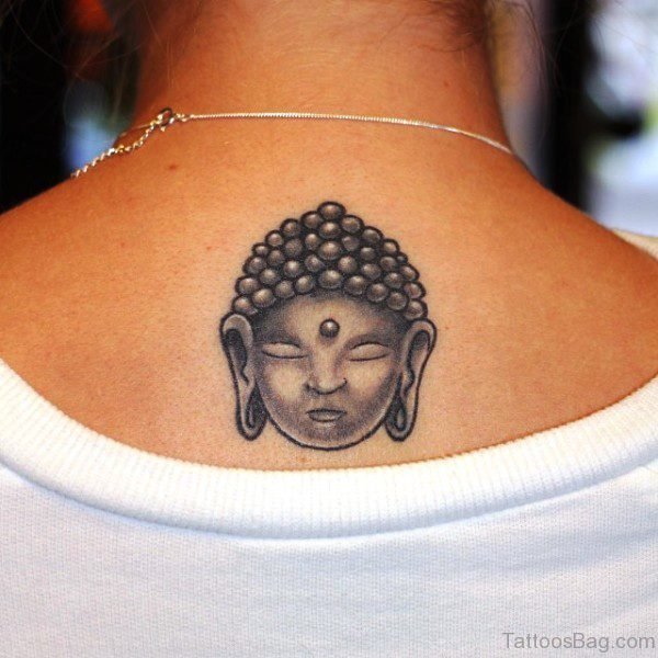 Simple Face Buddha Tattoo On Back