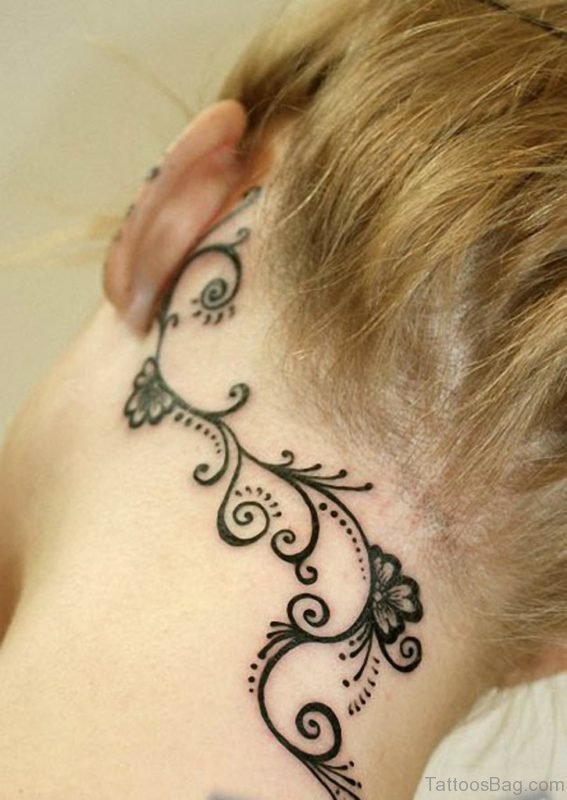 Simple Flower Tattoo On Neck